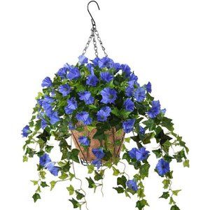 ArtificialVine Silk Petunia Flowers,Hanging Plant inBasket,Coconut Lining Basket